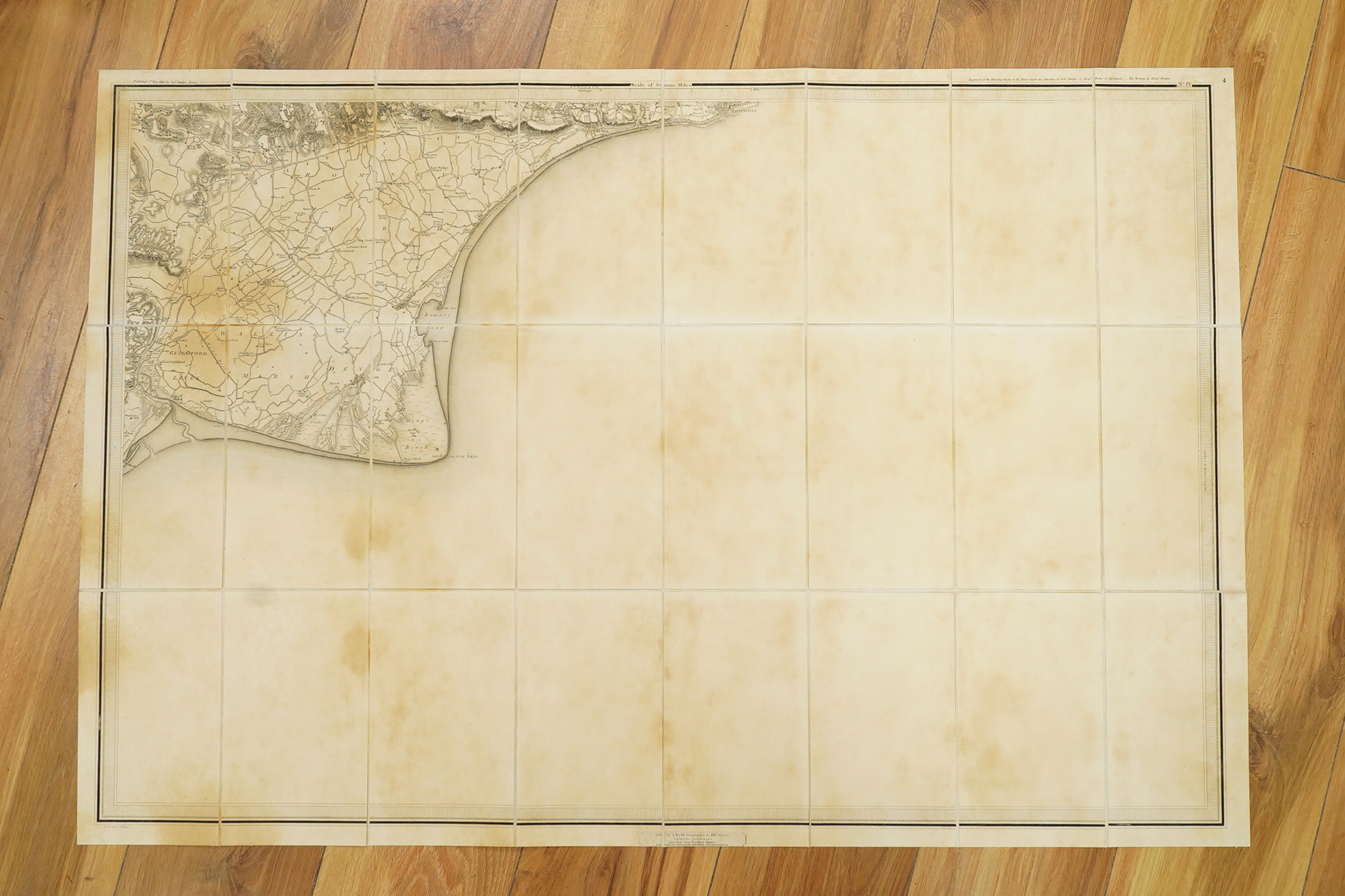 Kent and East Sussex, a set of four 1850s engraved maps mounted on linen, engraved by Benjamin Baker, and with an applied retail label for J. Wyld, Charing Cross East, each approx. 98 x 66.5cm, contained within a later s